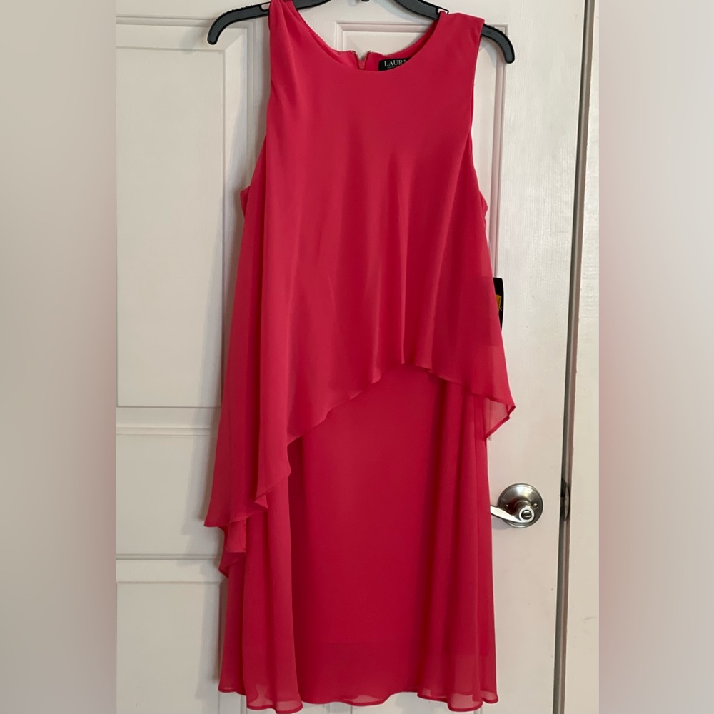 Lauren Ralph Lauren Pink Tiered Chiffon A Line Dress Size 14 NWT
